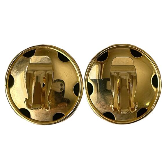 1990s Gold Plate Headlight Rivoli White Rhinestone Dazzling GlamClip Earrings - Picture 2 of 3